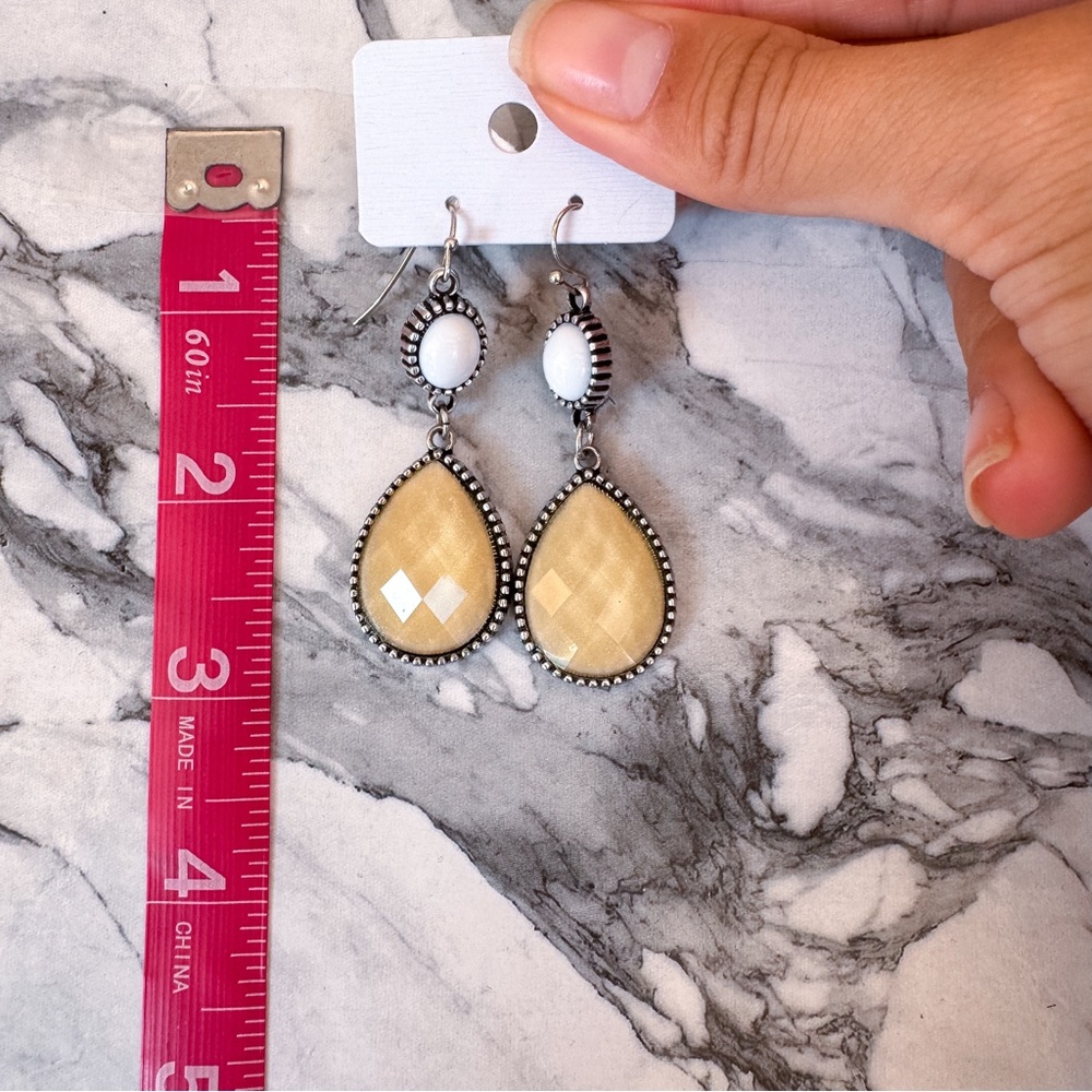 Gold and White Teardrop Earrings
